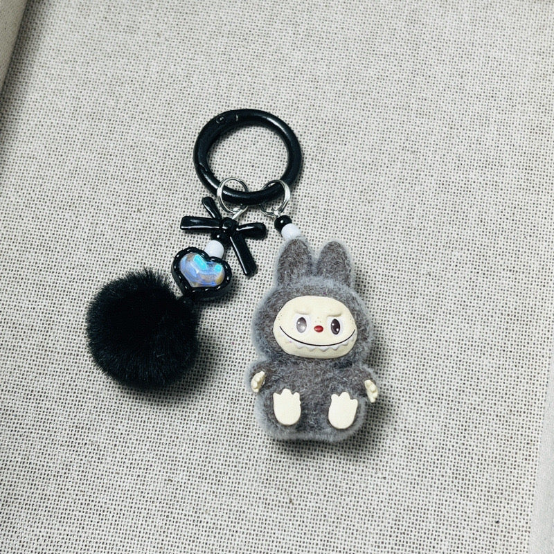Labubu Plush Sherling Keychain – Pom-Pom & Bead Charm Accessory